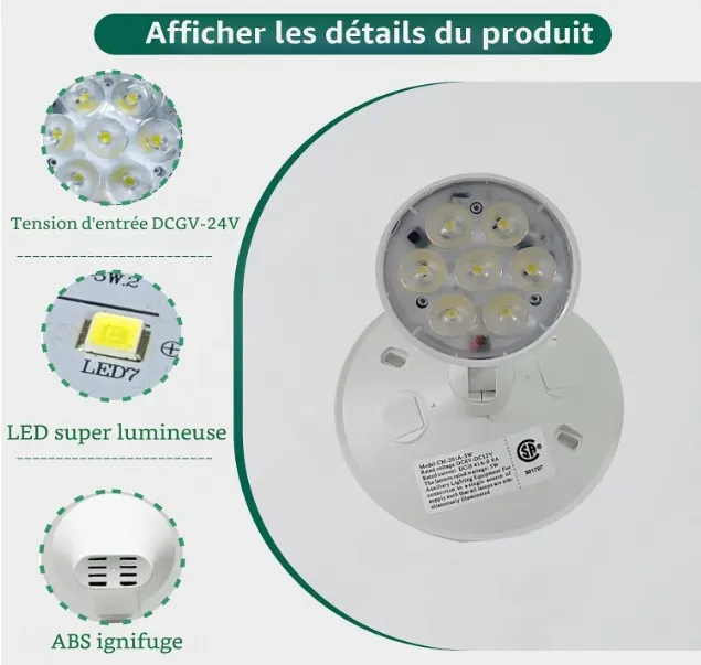 Éclairage d'urgence à distance avec tête unique