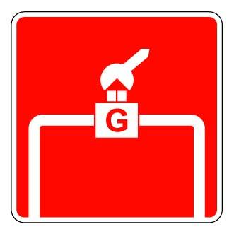 Panneau d'aluminium 12" x 12" : Valve de fermeture du gaz (Conforme à la norme ISO 7010)